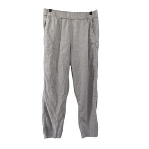 LOU & GREY Linen Blend Pants Medium Gray Heathered Elastic Waist Pockets